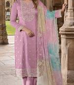 Purple moonga silk semi stitched suit with embroidery sequence work