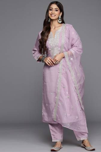 Ethnic motifs embroidered regular sequinned kurta with trousers & dupatta