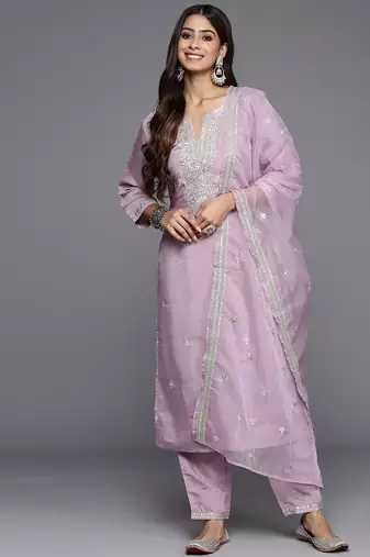 Ethnic motifs embroidered regular sequinned kurta with trousers & dupatta