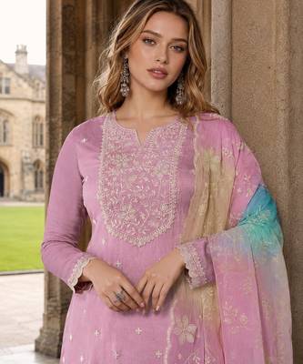 Purple moonga silk suit with embroidery sequin work 2