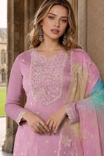 Purple moonga silk suit with embroidery sequin work