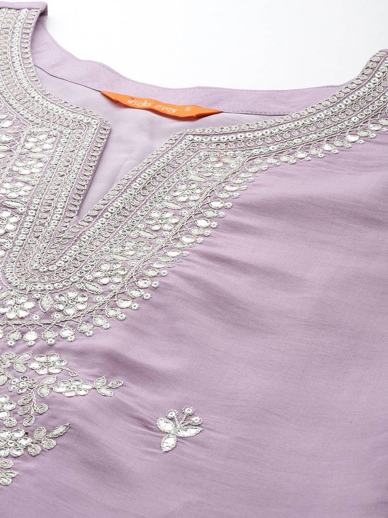 Ethnic motifs embroidered regular sequinned kurta with trousers & dupatta