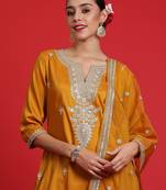 Floral embroidered regular sequinned kurta with trousers & dupatta