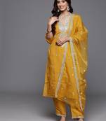 Floral embroidered sequinned kurta with trousers & dupatta
