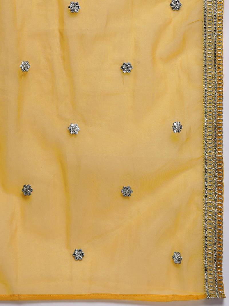 Floral embroidered regular sequinned kurta with trousers & dupatta