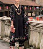 Floral yoke design thread work a-line kurta with trousers & dupatta
