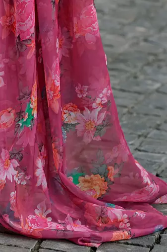 Floral yoke design thread work a-line kurta with trousers & dupatta
