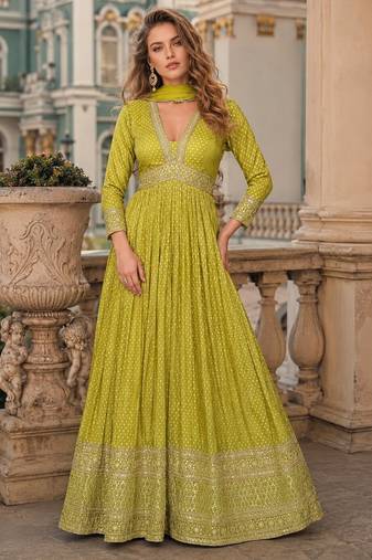 Wine viscose simar jacquard stiched hand made khatli work anarkali gown (free size)