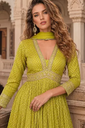 Wine viscose simar jacquard stiched hand made khatli work anarkali gown (free size)