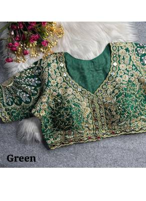 Green italian silk heavy embroidered readymade blouse with real mirror and zari work 3