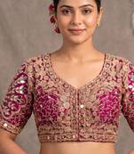 Magenta italian silk heavy embroidered readymade blouse with real mirror and zari work