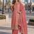 Peach viscose muslin semi stitched suit with sequence & zari work