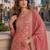 Peach viscose muslin semi stitched suit with sequence & zari work