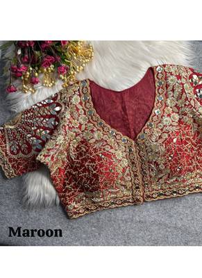 Maroon italian silk heavy embroidered readymade blouse with real mirror and zari work 3