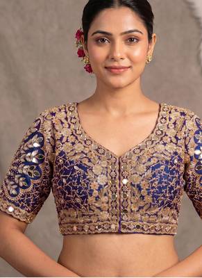 Purple italian silk heavy embroidered readymade blouse with real mirror and zari work 1