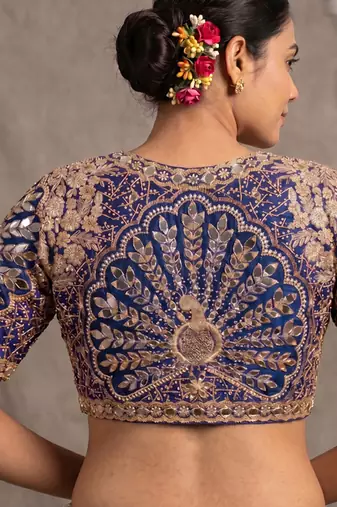 Purple italian silk heavy embroidered readymade blouse with real mirror and zari work