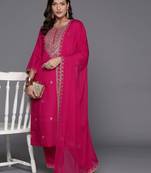 Women ethnic motifs yoke design regular sequinned kurta with trousers & dupatta