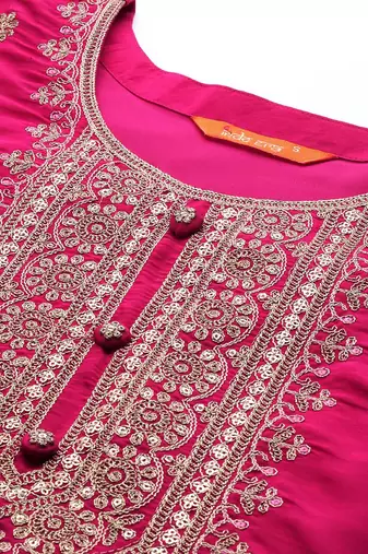 Women ethnic motifs yoke design regular sequinned kurta with trousers & dupatta