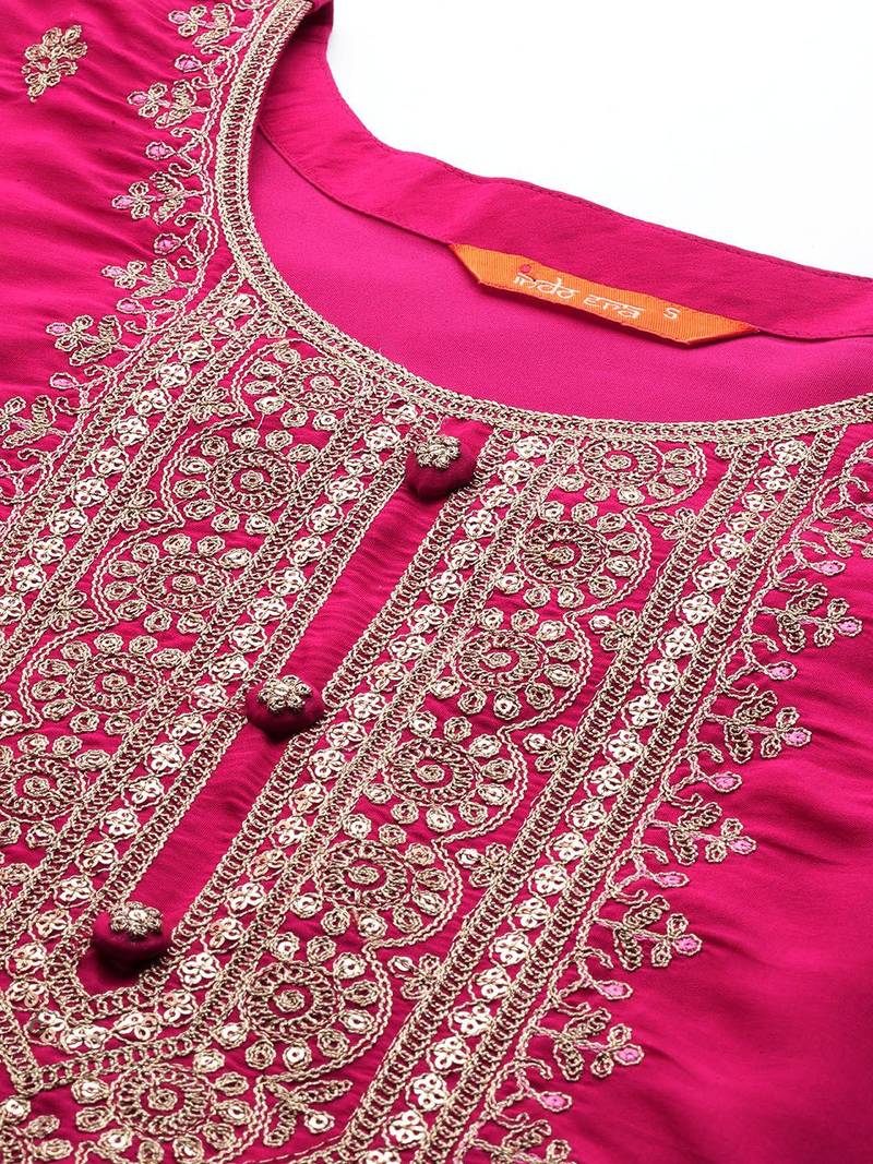 Women ethnic motifs yoke design regular sequinned kurta with trousers & dupatta