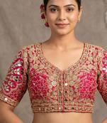 Ranipink italian silk heavy embroidered readymade blouse with real mirror and zari work