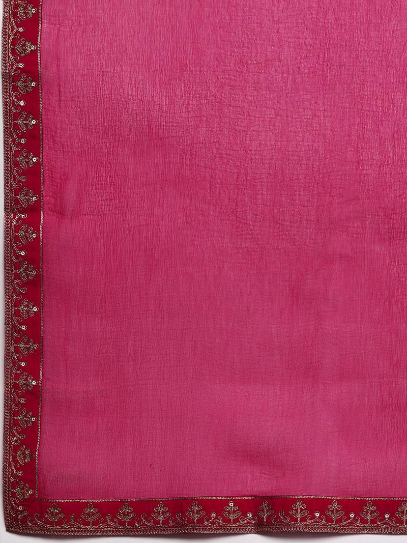 Women ethnic motifs yoke design regular sequinned kurta with trousers & dupatta
