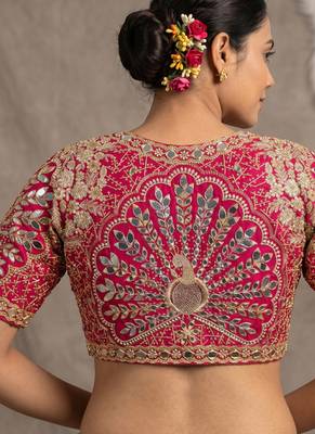 Ranipink italian silk heavy embroidered readymade blouse with real mirror and zari work 2