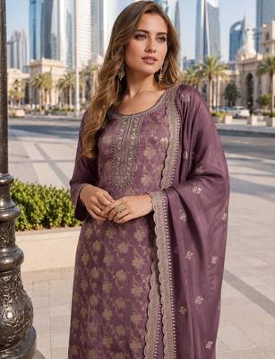 Purple viscose muslin suit with sequin & zari work 2