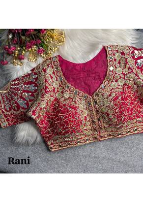 Ranipink italian silk heavy embroidered readymade blouse with real mirror and zari work 3