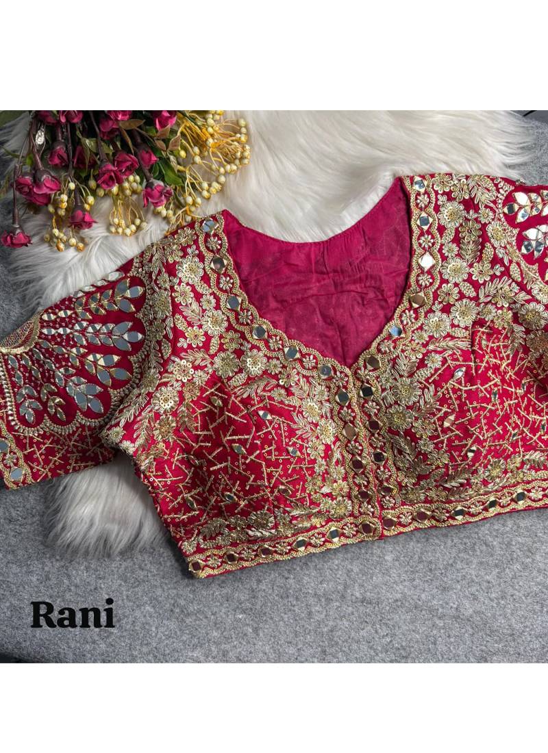 Ranipink italian silk heavy embroidered readymade blouse with real mirror and zari work