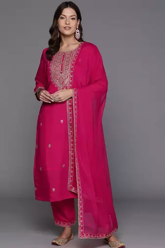 Women ethnic motifs yoke design regular sequinned kurta with trousers & dupatta