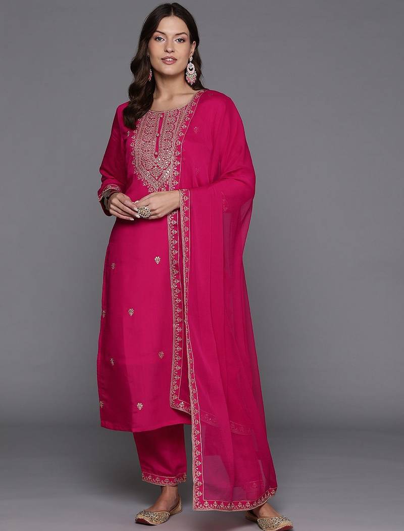 Women ethnic motifs yoke design regular sequinned kurta with trousers & dupatta