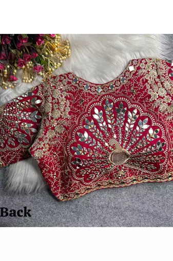 Ranipink italian silk heavy embroidered readymade blouse with real mirror and zari work