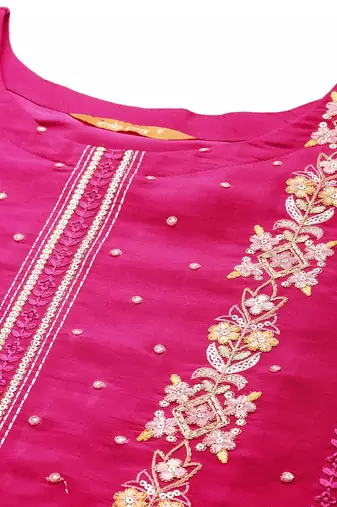 Women floral yoke design regular sequinned kurta with trousers & dupatta