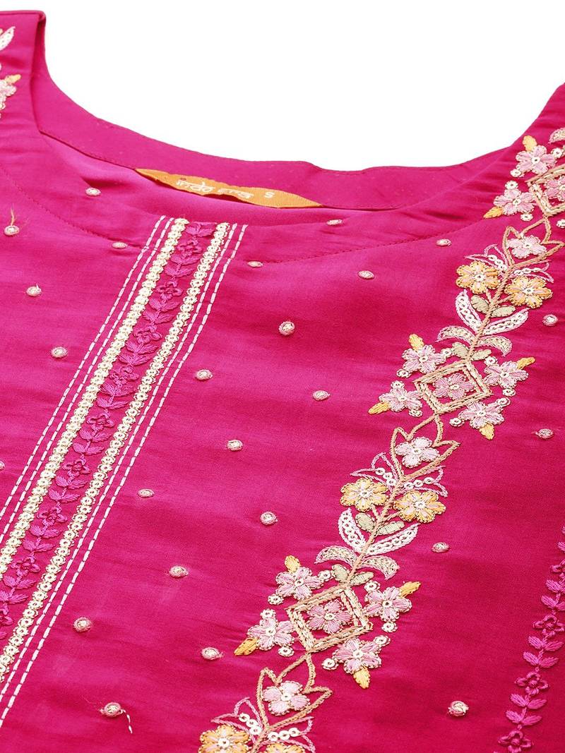 Women floral yoke design regular sequinned kurta with trousers & dupatta
