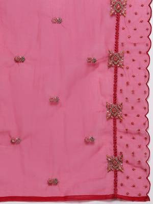 Women floral yoke design sequinned kurta with trousers & dupatta 4
