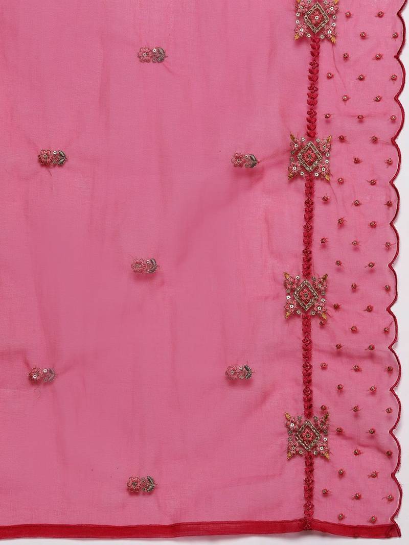 Women floral yoke design regular sequinned kurta with trousers & dupatta