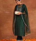 Embroidered chanderi silk kurta with trousers & dupatta