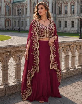 Red real premium silk stitched shrug suit with embroidery work 1