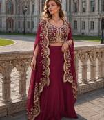 Red real premium silk stitched shrug suit with embroidery work