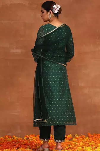 Embroidered chanderi silk kurta with trousers & dupatta