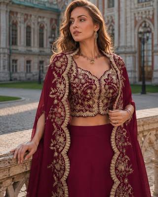 Red real premium silk stitched shrug suit with embroidery work 2