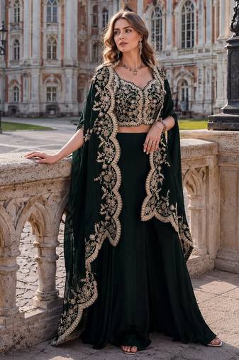 Black real premium silk stitched shrug suit with embroidery work