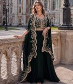 Black real premium silk stitched shrug suit with embroidery work