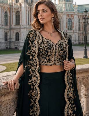 Black real premium silk stitched shrug suit with embroidery work 2