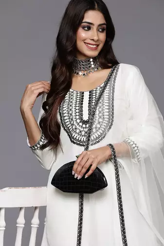Women floral embroidered regular thread work kurta with trousers & with dupatta