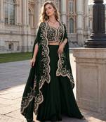 Green real premium silk stitched shrug suit with embroidery work
