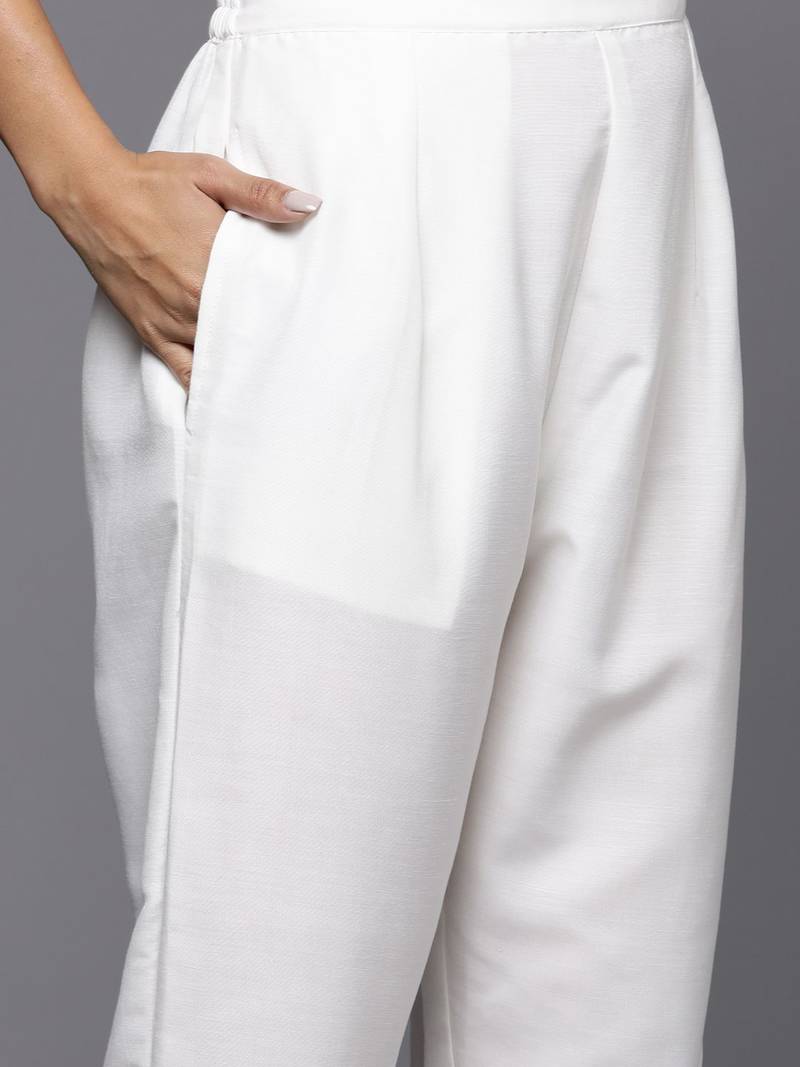 Women floral embroidered regular thread work kurta with trousers & with dupatta