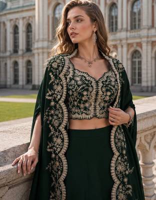 Green real premium silk stitched shrug suit with embroidery work 2