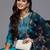Women teal floral embroidered regular thread work kurta with trousers & with dupatta