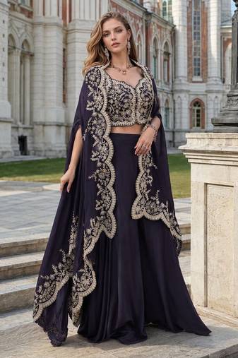 Purple real premium silk stitched shrug suit with embroidery work